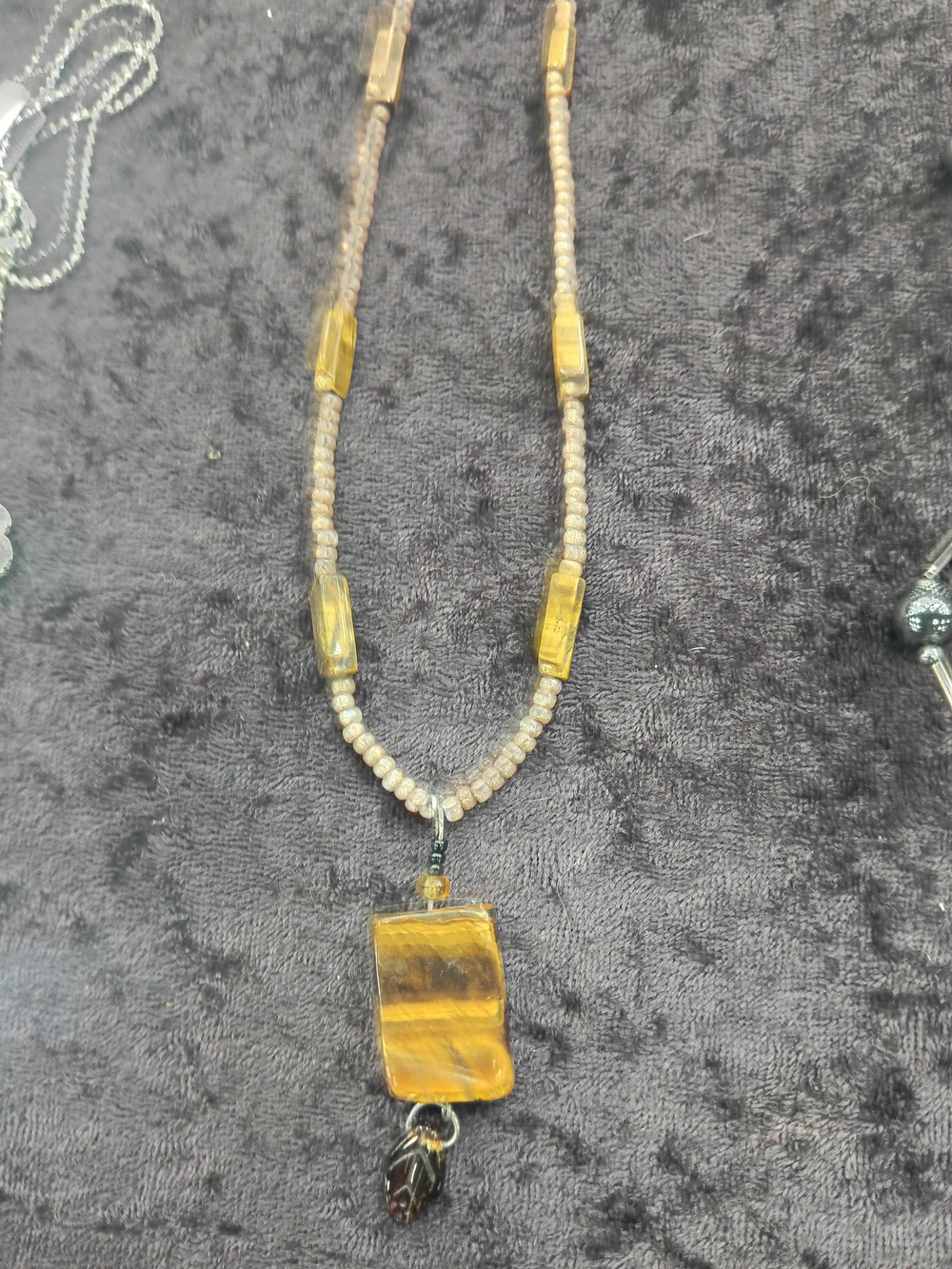 Handcrafted Tiger's Eye Bead Pendant Necklace - Brown